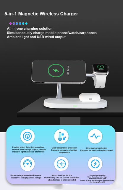 5-in-1 Magnetic Wireless Fast Charging Night Light Bracket for iPhone and Android